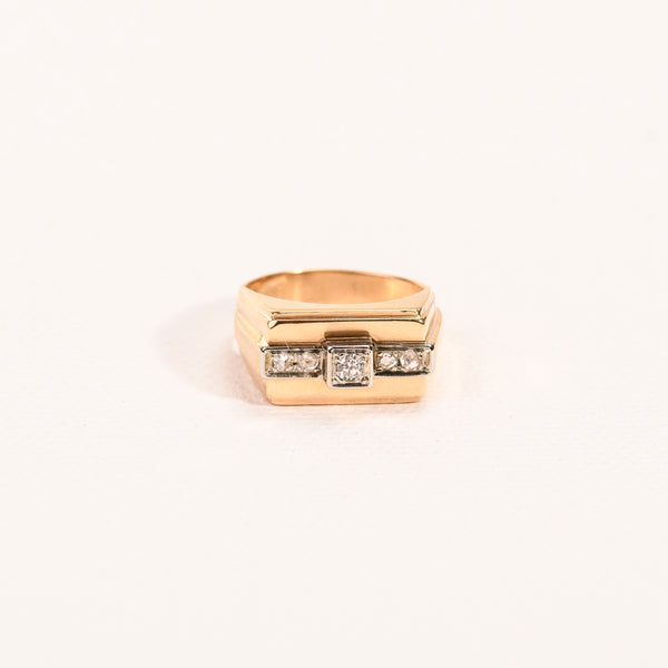La Marquise de B-Bague Tank chevalière diamants petit modèle en or et platine-vue de face à plat