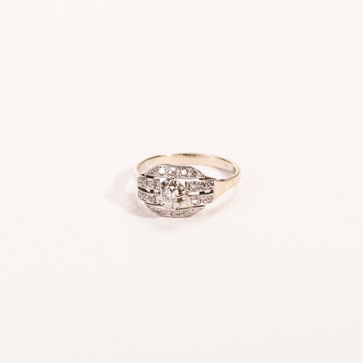 La Marquise de B-Bague octogonale Art Déco diamants or et platine-vue de trois quart