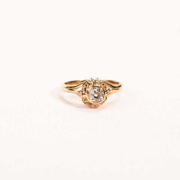 La Marquise de B-Bague solitaire diamant taille ancienne en or rose-vue de face à plat