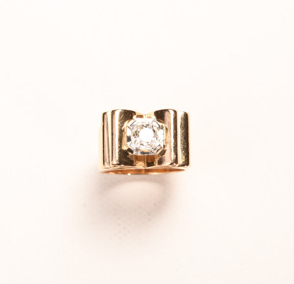 La Marquise de B-Bague Tank diamant solitaire en or rose et platine-zoom diamant solitaire de face