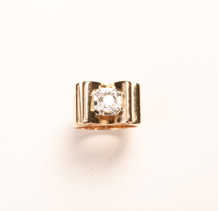La Marquise de B-Bague Tank diamant solitaire en or rose et platine-zoom diamant solitaire de face