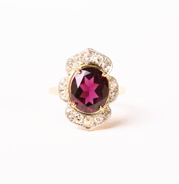 La Marquise de B-Bague marguerite grenat rhodolite et diamants en or jaune-vue de face