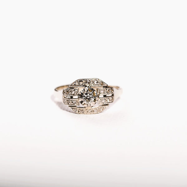 La Marquise de B-Bague octogonale Art Déco diamants or et platine-vue de face