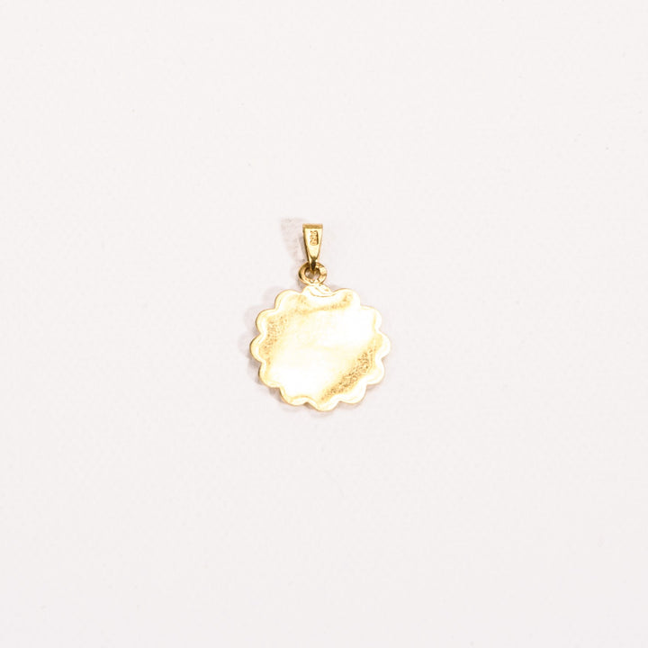 La Marquise de B-Médaille de baptême ange Raphaël à fond rayonnant en or jaune-vue de dos à plat