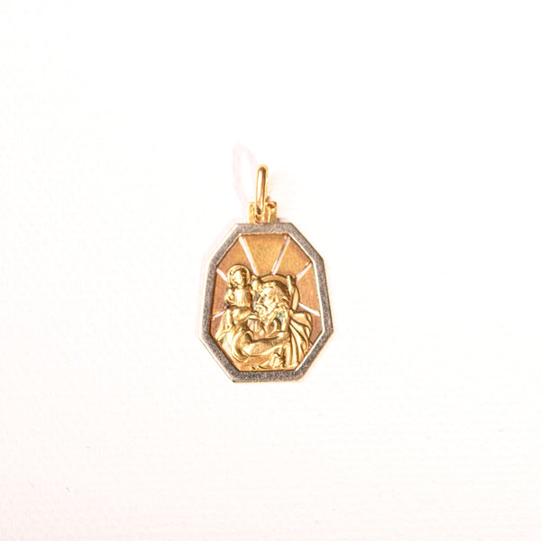 La Marquise de B-Médaille octogonale ancienne St Christophe en or deux tons-vue de face à plat