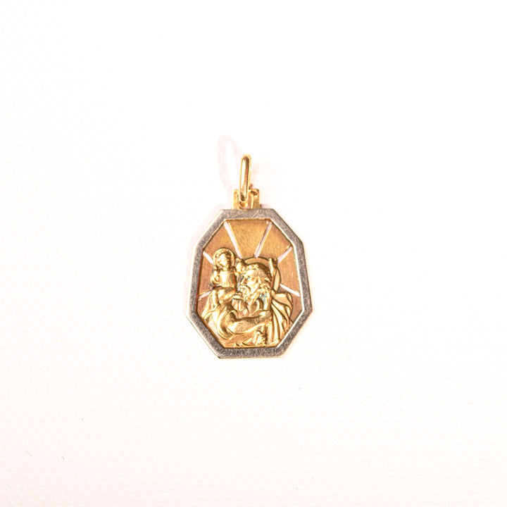 La Marquise de B-Médaille octogonale ancienne St Christophe en or deux tons-vue de face à plat