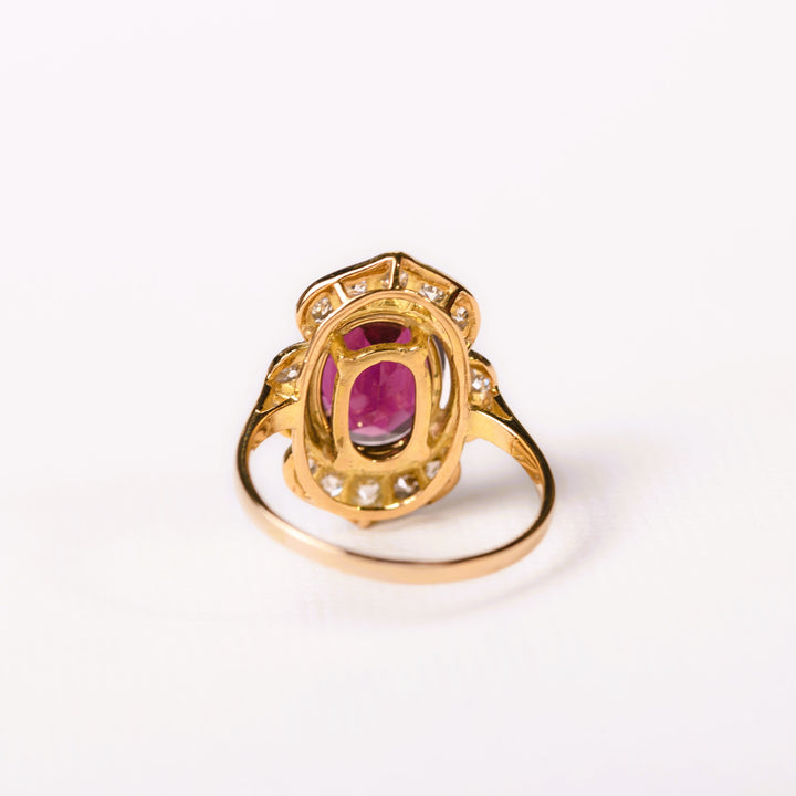 La Marquise de B-Bague marguerite grenat rhodolite et diamants en or jaune-vue arrière du chaton de bague